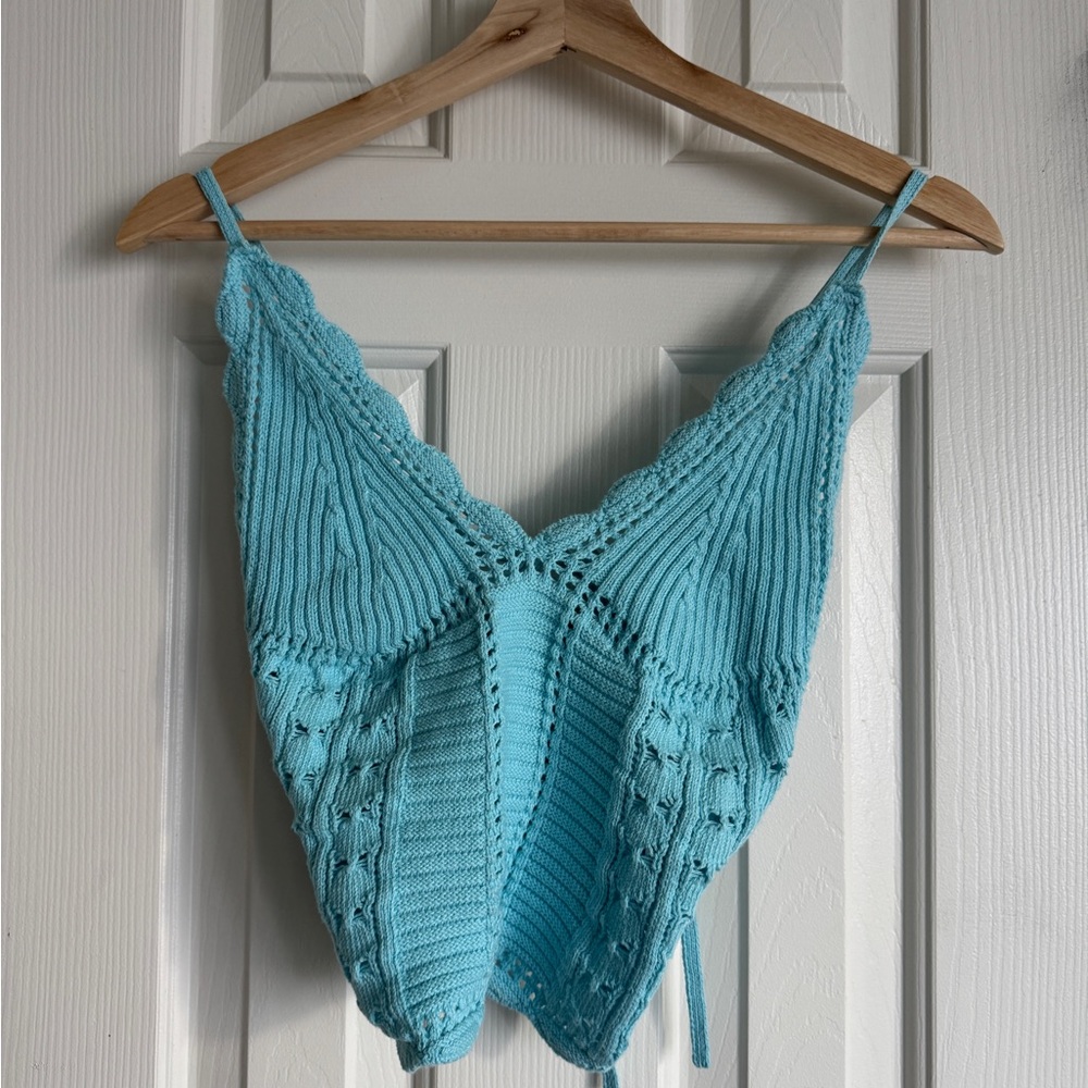 Free People Light Aqua Crochet Knit Tank | NWOT